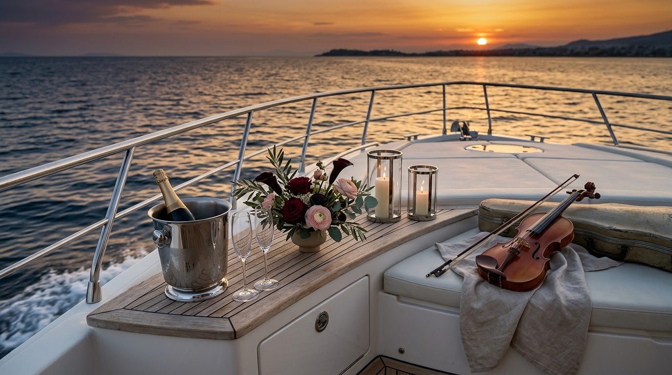 Private boat marriage proposal in Athens