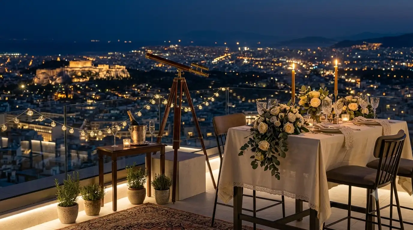 Private dinner marriage proposal in Athens